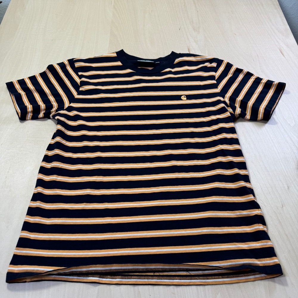 Carhartt WIP‎ Mens Striped T-Shirt Navy Blue Orange White Short Sleeve Size M